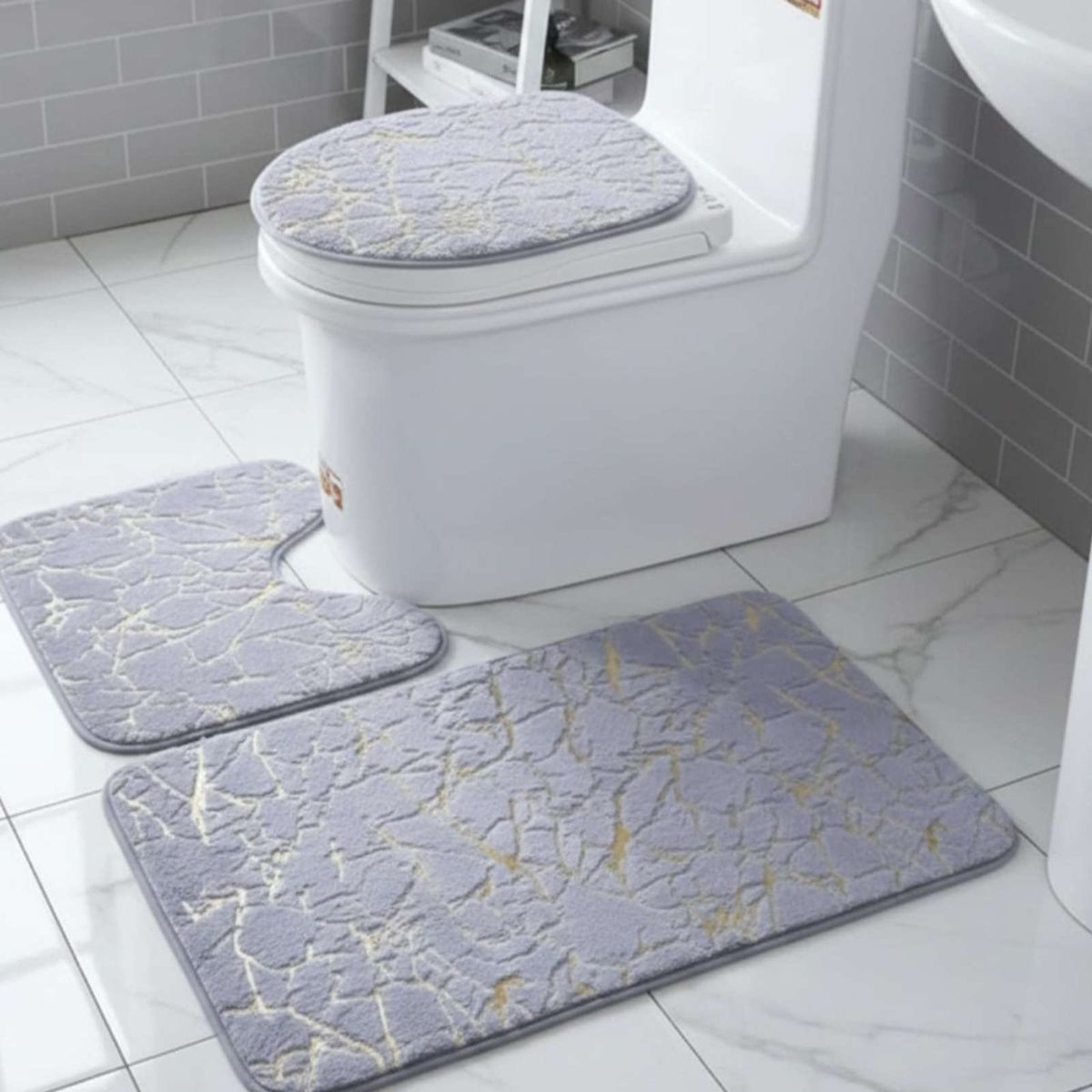 GENERICO - SET DE BAÑO DE MARMOL ATERCIOPELADOS 3 PIEZAS