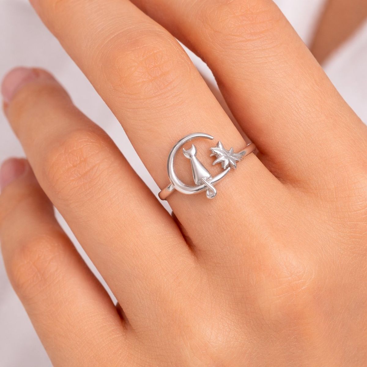 LK LUKSO - Anillo Gatito en la Luna Ajustable Plata Ley 925