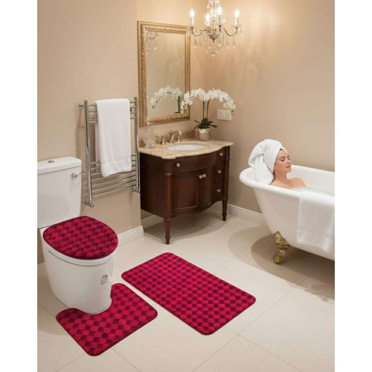 GENERICO - Juego de alfombras de baño 3 piezas suaves y absorbentes