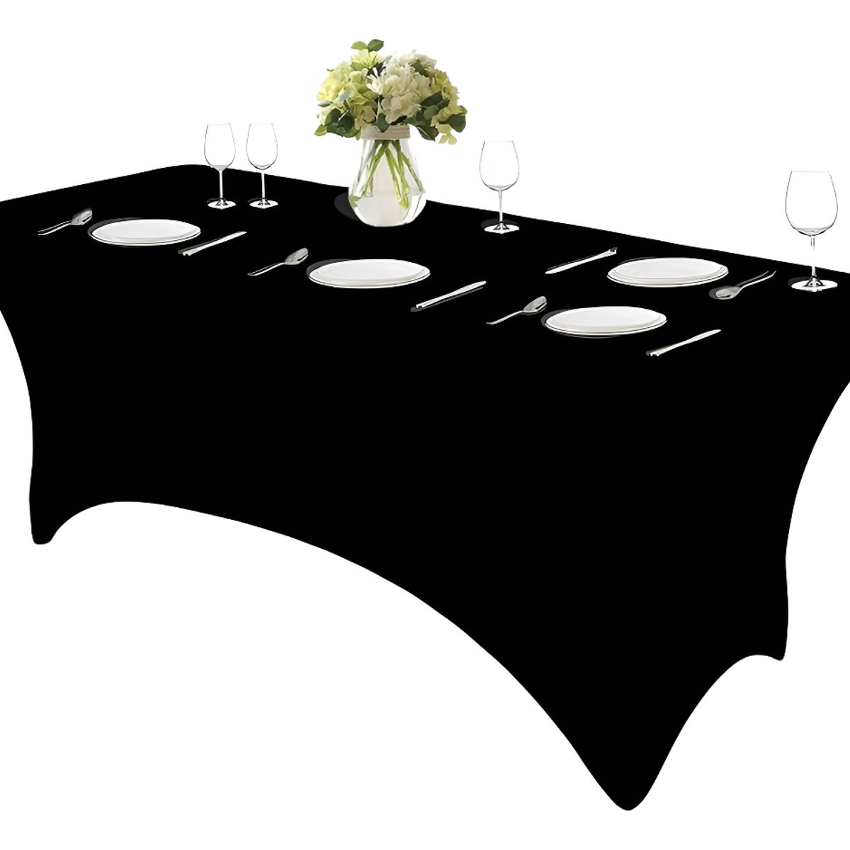 GENERICO - Mantel Rectangular Mesa Funda Tela Spandex 1807575 Evento Color Negro Liso
