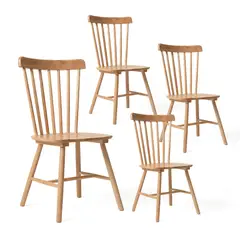 VENHOOUSE - Pack 4 Sillas Comedor Madera Maciza Windsor Estilo Nórdico Natural