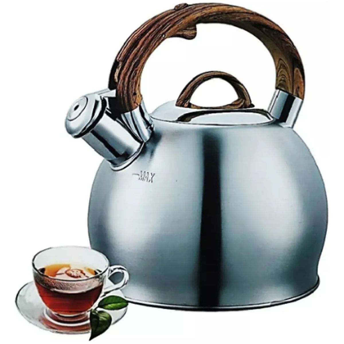 GENERICO - Tetera Con Silbato 2,5lts Acero Inoxidable Manilla De Madera Plateado