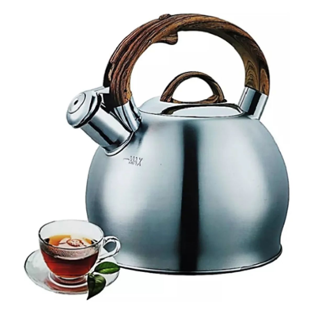 GENERICO - Tetera Con Silbato 2,5lts Acero Inoxidable Manilla De Madera Plateado