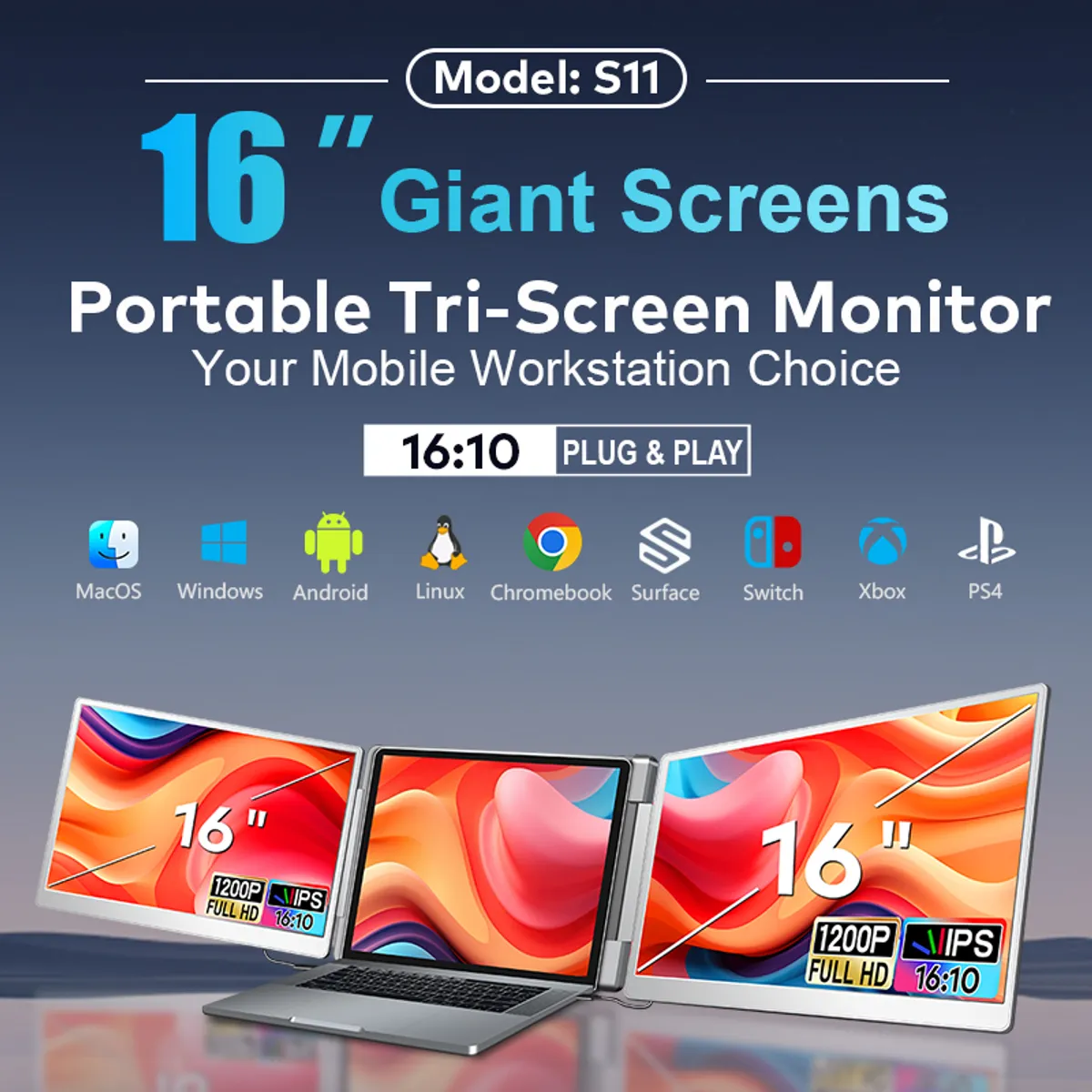 GENERICO - Monitor Portatil Doble Pantalla 16 Pulgadas Resolución Full Hd 1920x1200px. IPS Ratio 16:10