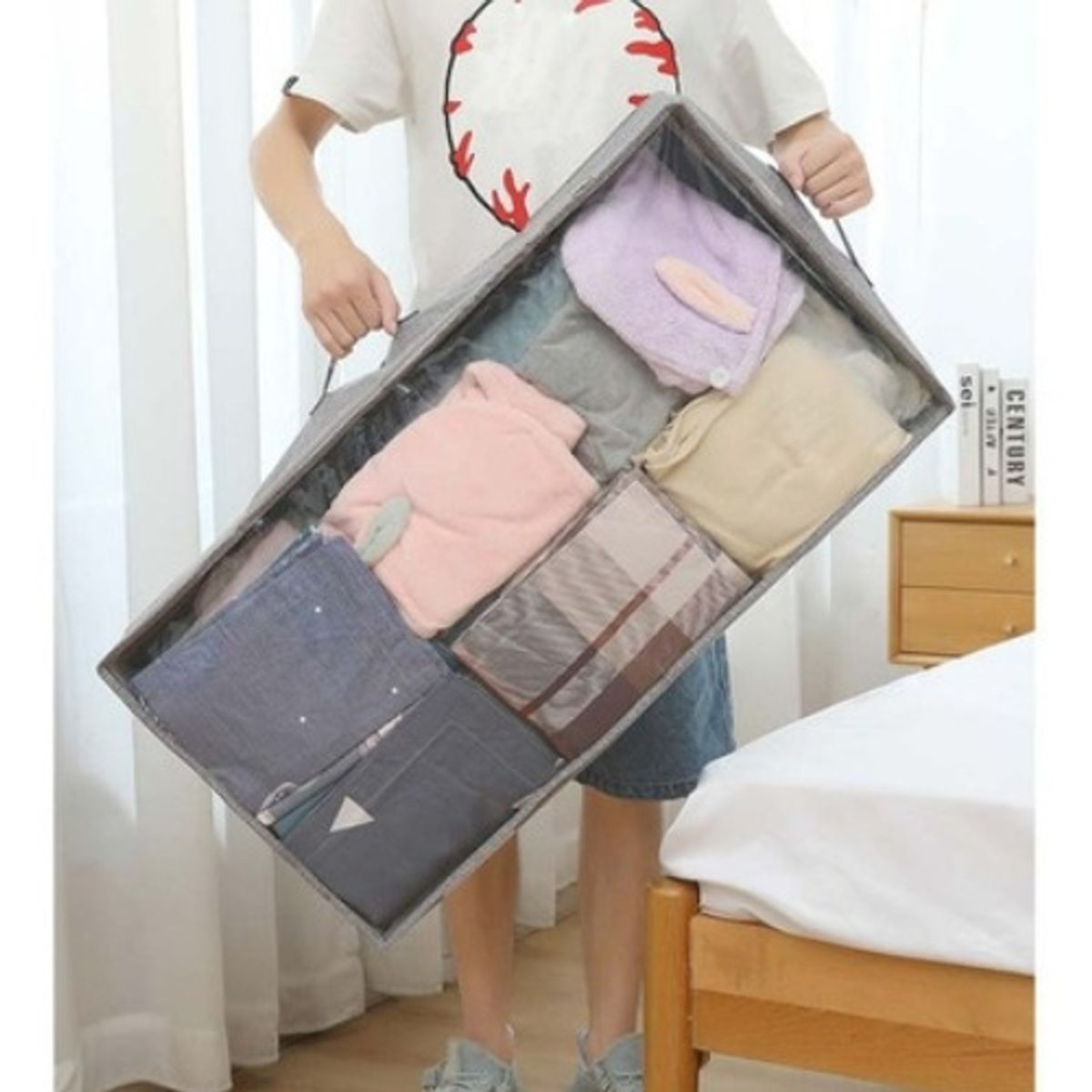 GENERICO - Organizador Almacenamiento De Ropa Bajo Cama Botas Zapatero Gris - 228176