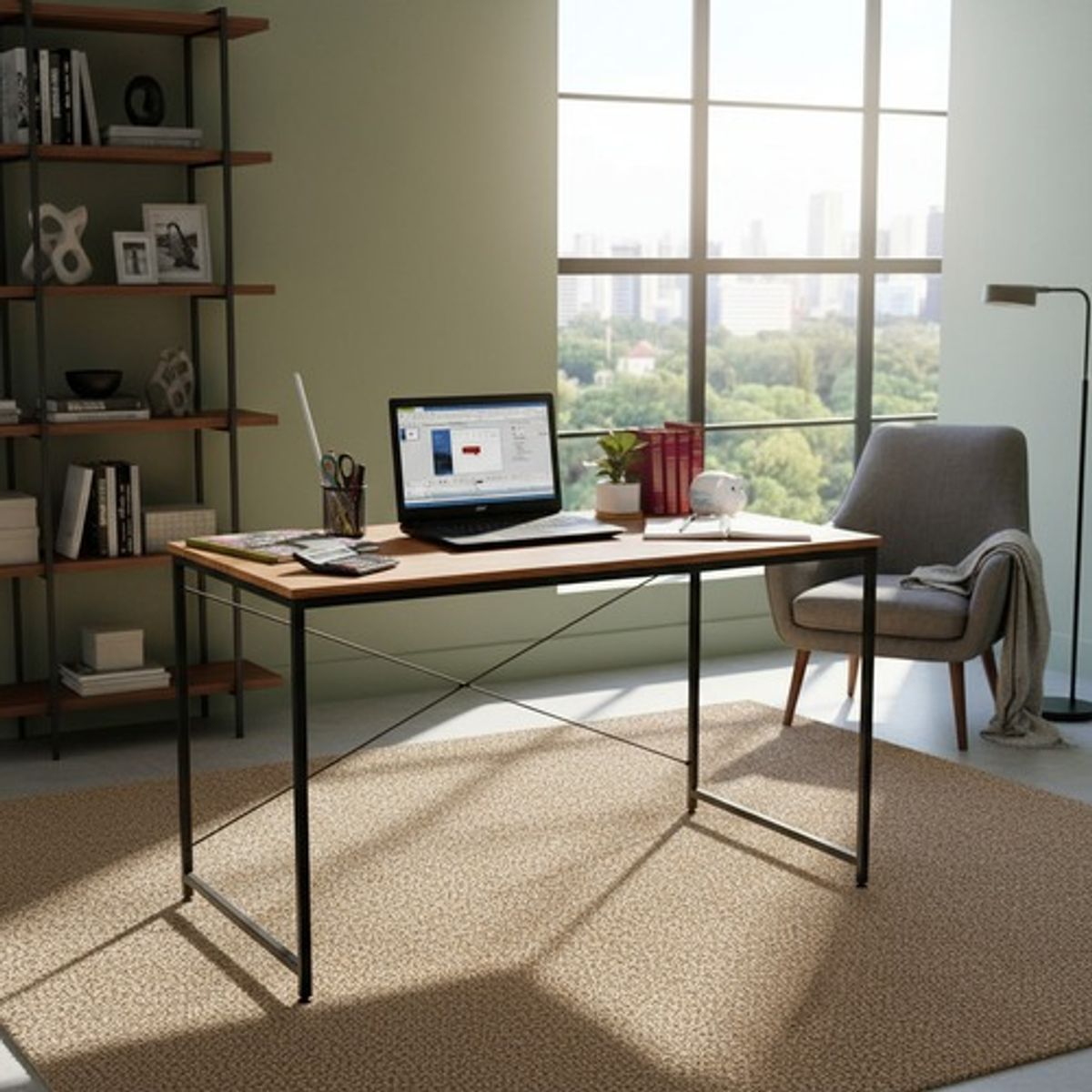 GENERICO - Mesa Industrial Oficina Hogar Mdf Estilo Desk Marrón Claro