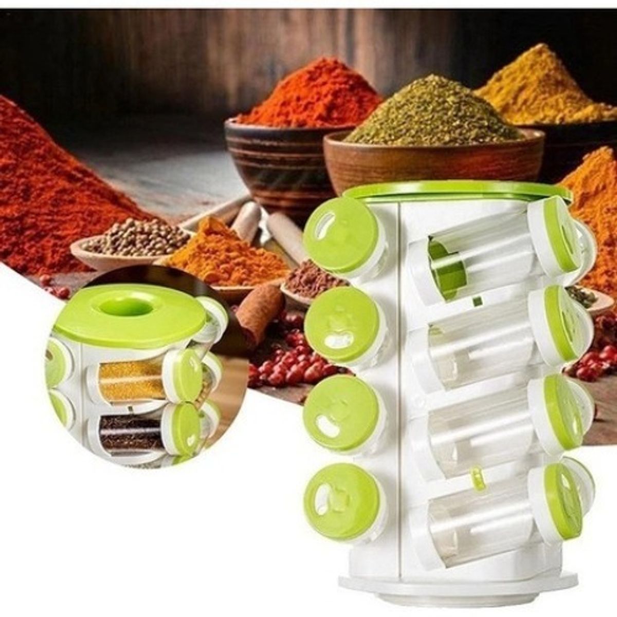GENERICO - Especiero Modular Spice Giratorio Pack 16 Frascos  228042 Verde-228042 B47
