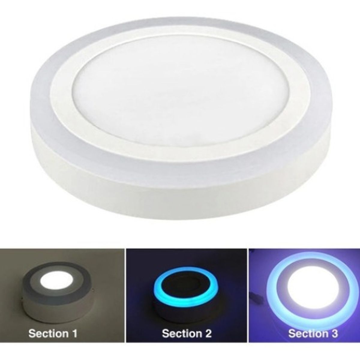 GENERICO - Foco Panel Plafón Led Bicolor Sobrepuesto 9w + 3w Redondo Blancoazul-003106 001106