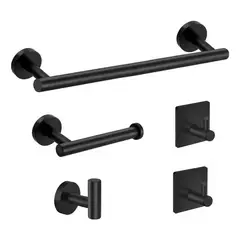 GENERICO - Set De 5 Accesorios De Baño Acero Inoxidable Negro O Plata