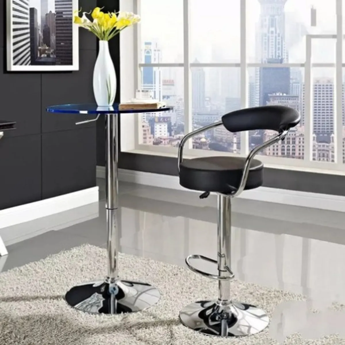 GENERICO - Piso Bar Sillas Taburetes Ajustables Con Respaldo Set X 2 Cromado - 300013 Negro - 300013