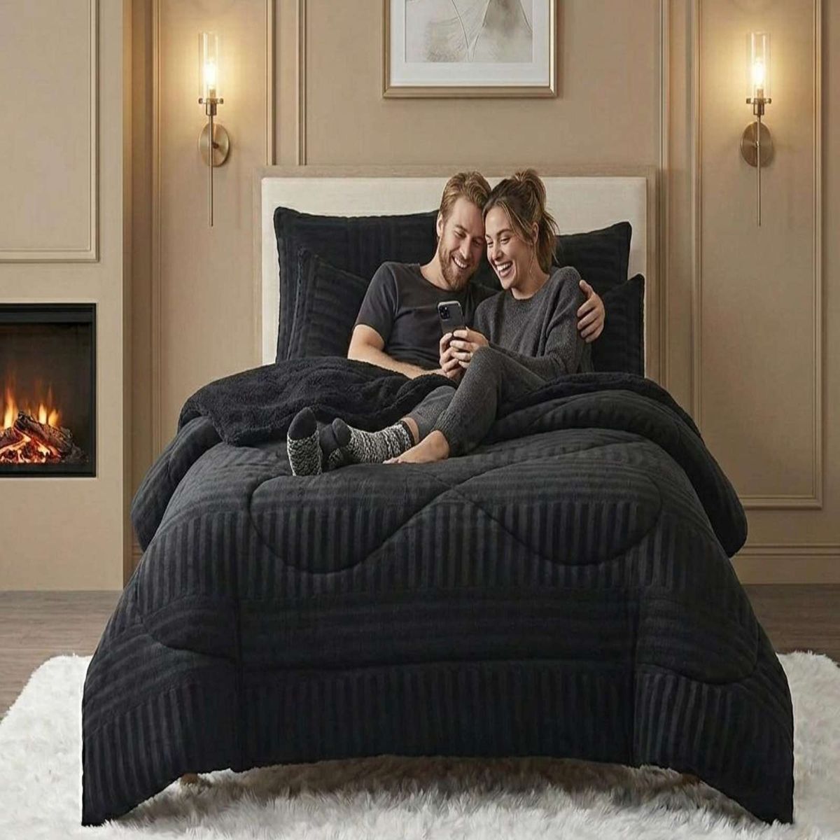 GENERICO - Cubrecama Plaza y Media Sherpa Chiporro Invierno Extra Suave Premium