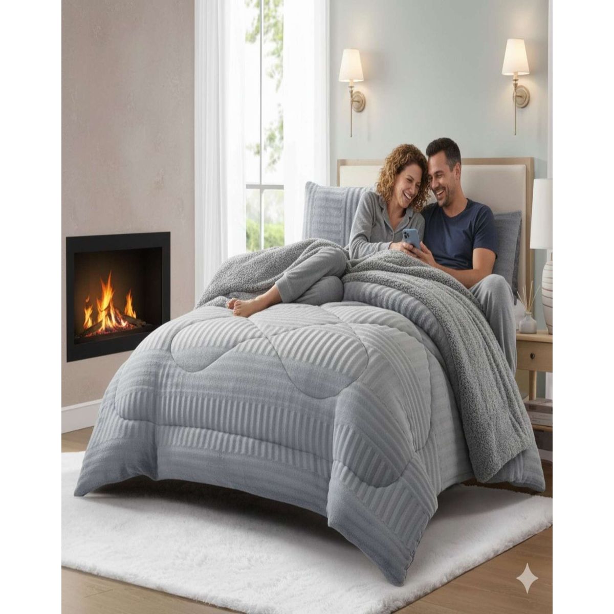 GENERICO - Cubrecama King Sherpa Chiporro Invierno Extra Suave Premium