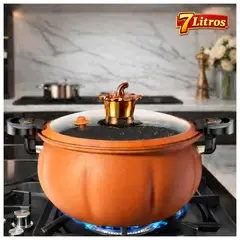 IRM - Olla Cocción Rápida Micro Presión Antiadherente 7Lt con Tapa Diseño Calabaza