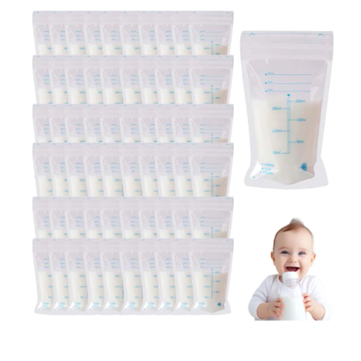 GENERICO - Pack 200 Bolsas Para Almacenar Lmacenar Leche Materna 200 Ml