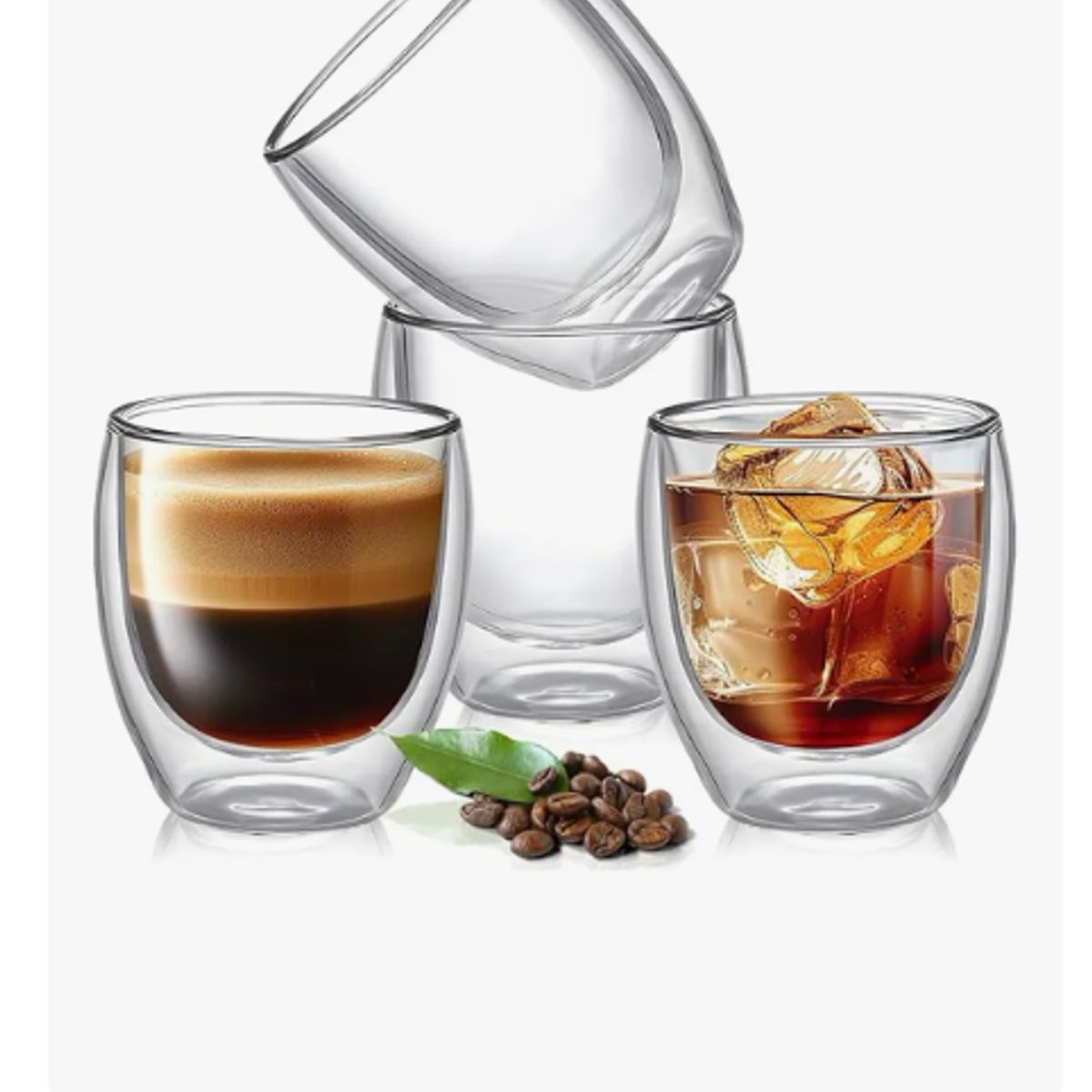 GENERICO - Set 4 Tazas Café Vasos De Vidrio Doble Pared 150ml Transparente