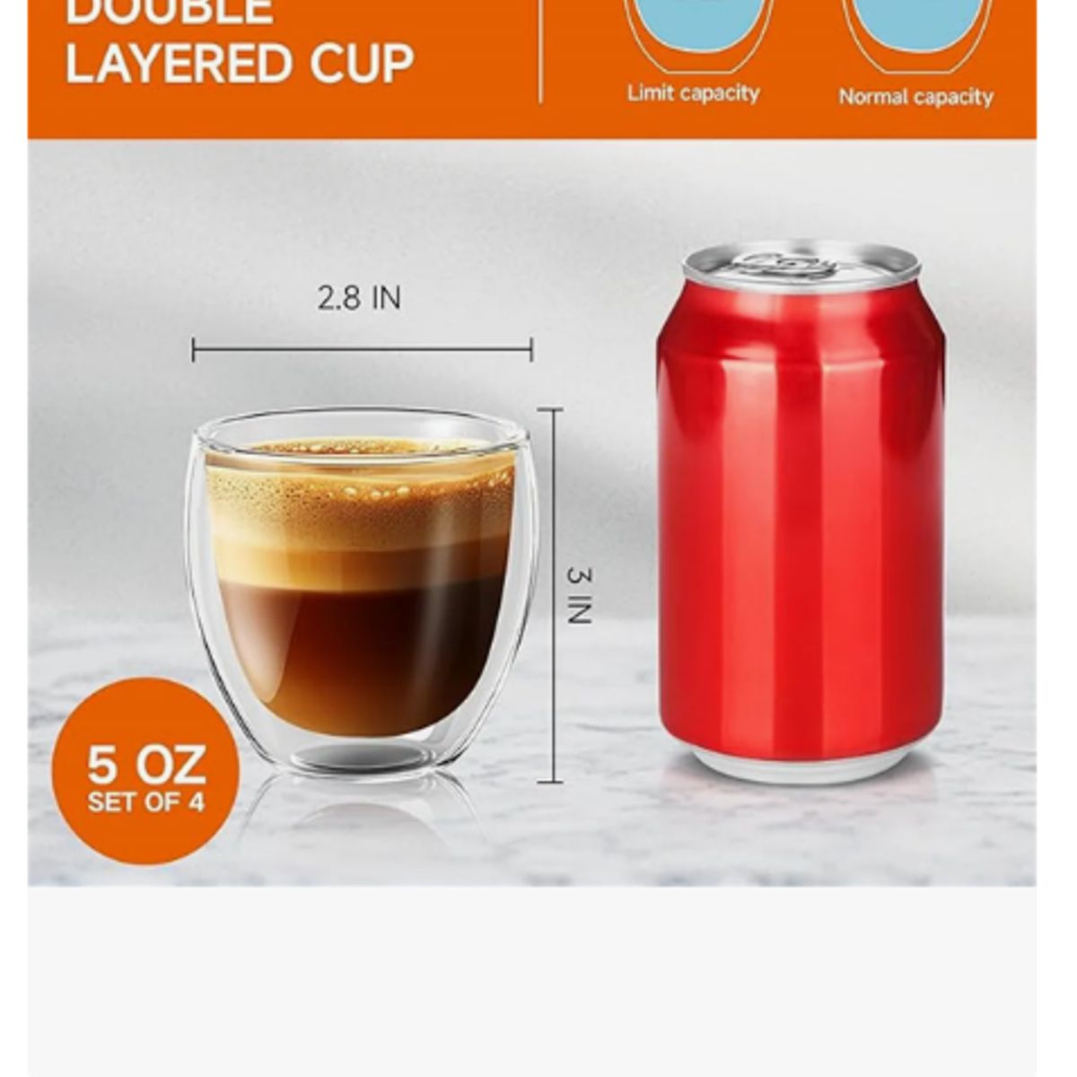 GENERICO - Set 4 Tazas Café Vasos De Vidrio Doble Pared 150ml Transparente