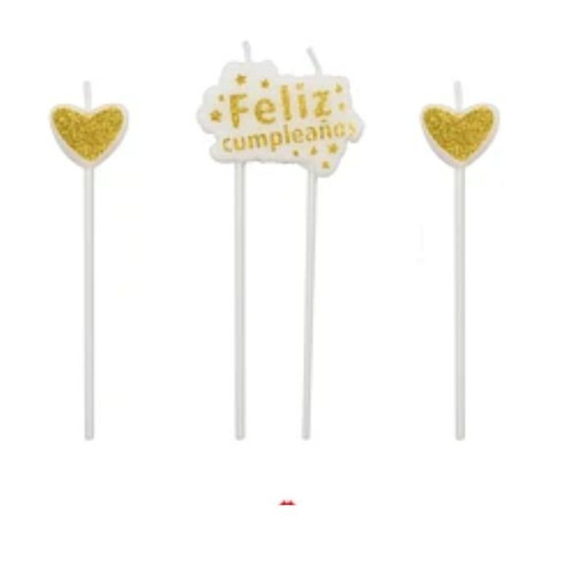GENERICO - Vela feliz cumpleaños dorada 3pcs