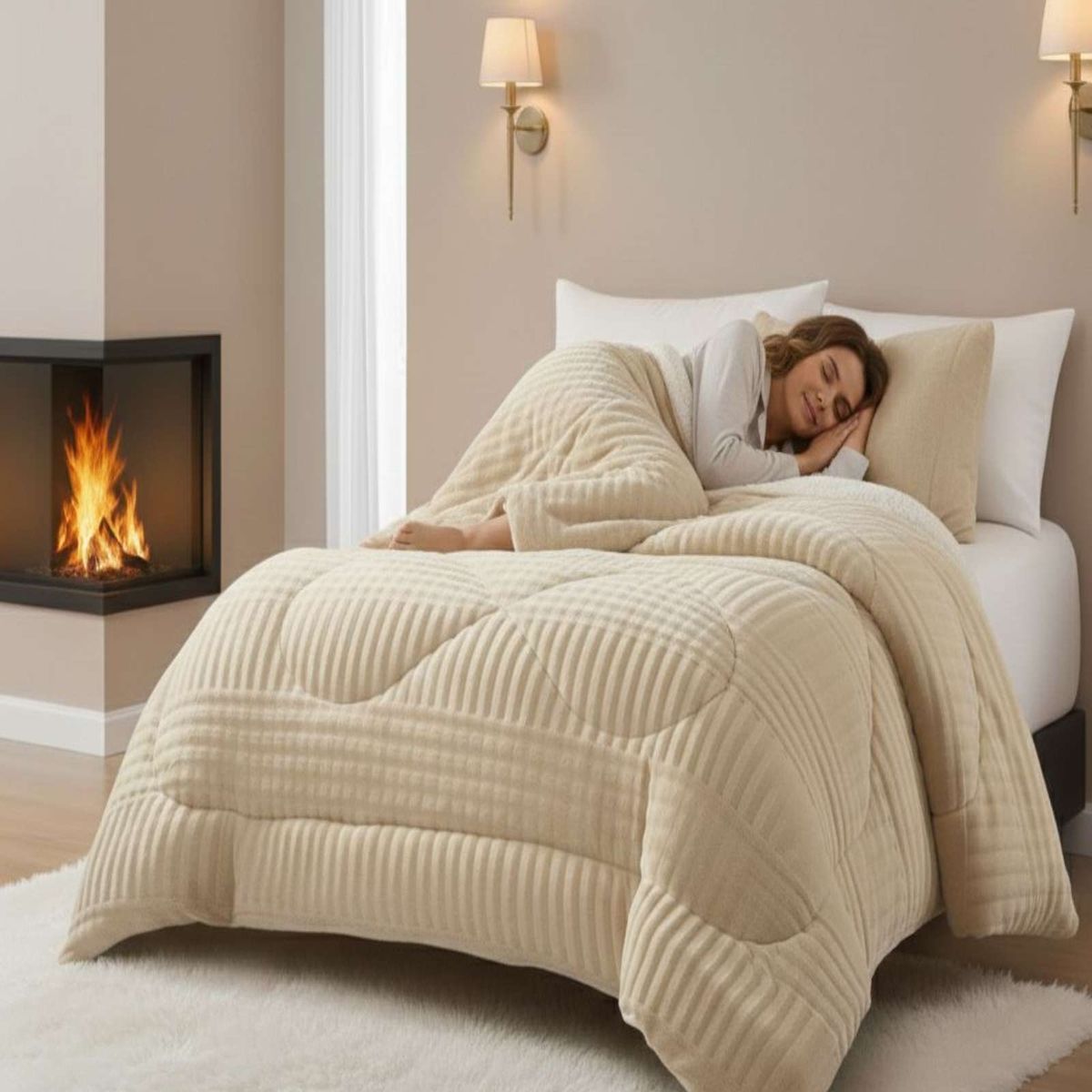 GENERICO - Cubrecama Plaza y Media Sherpa Chiporro Invierno Extra Suave Premium