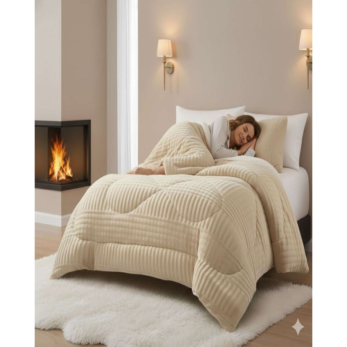 GENERICO - Cubrecama Plaza y Media Sherpa Chiporro Invierno Extra Suave Premium