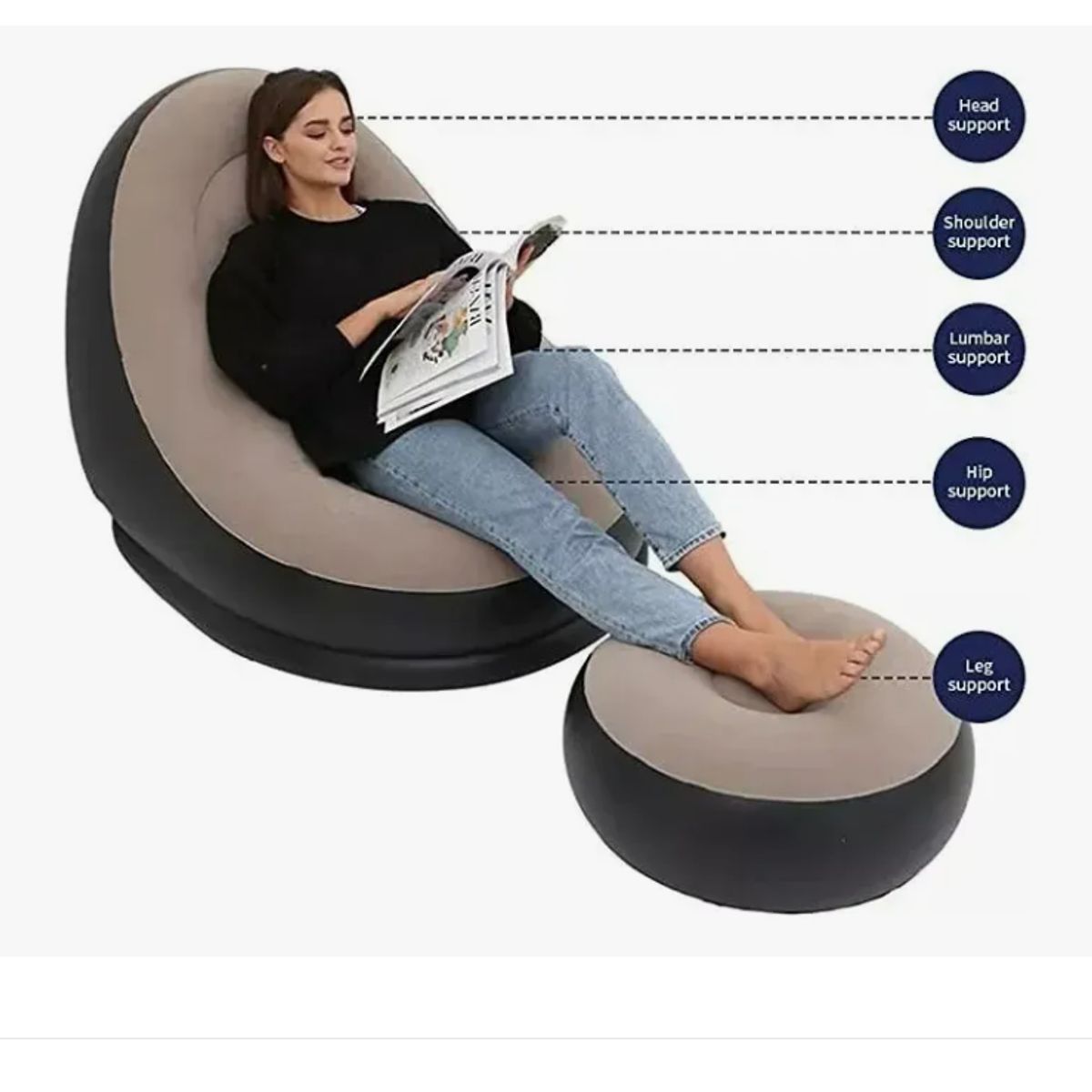 GENERICO - Sillon Inflable Puff Tumbona Con Reposa Pies