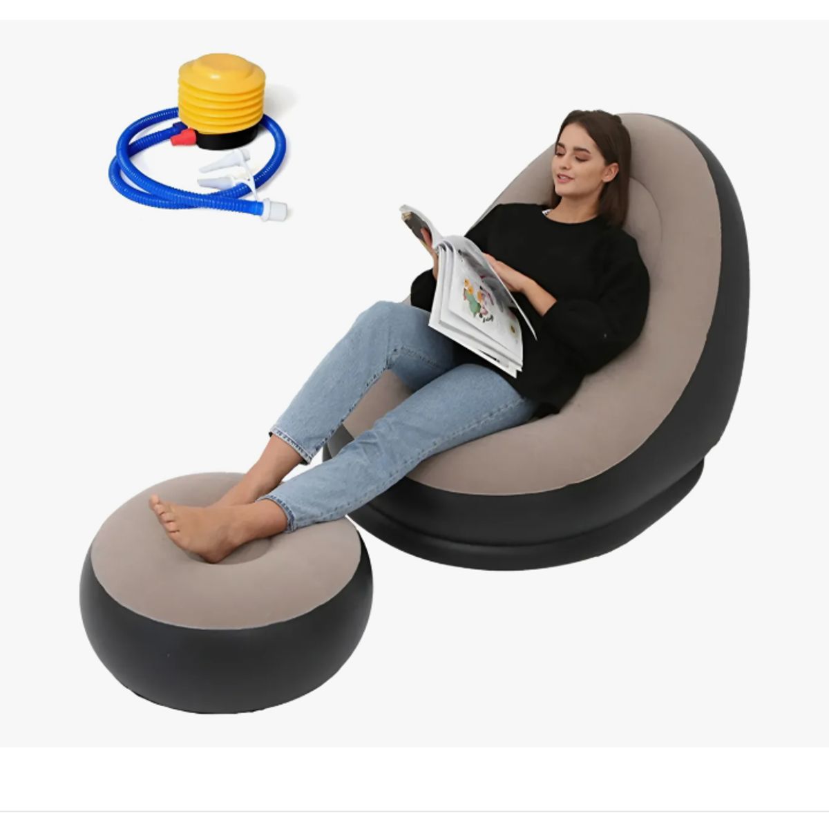 GENERICO - Sillon Inflable Puff Con Reposa Pies Sofa Inflable