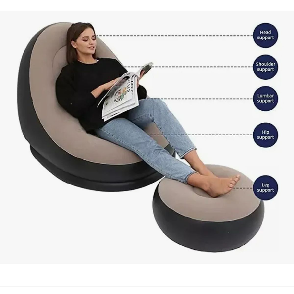 GENERICO - Sillon Inflable Puff Con Reposa Pies Sofa Inflable
