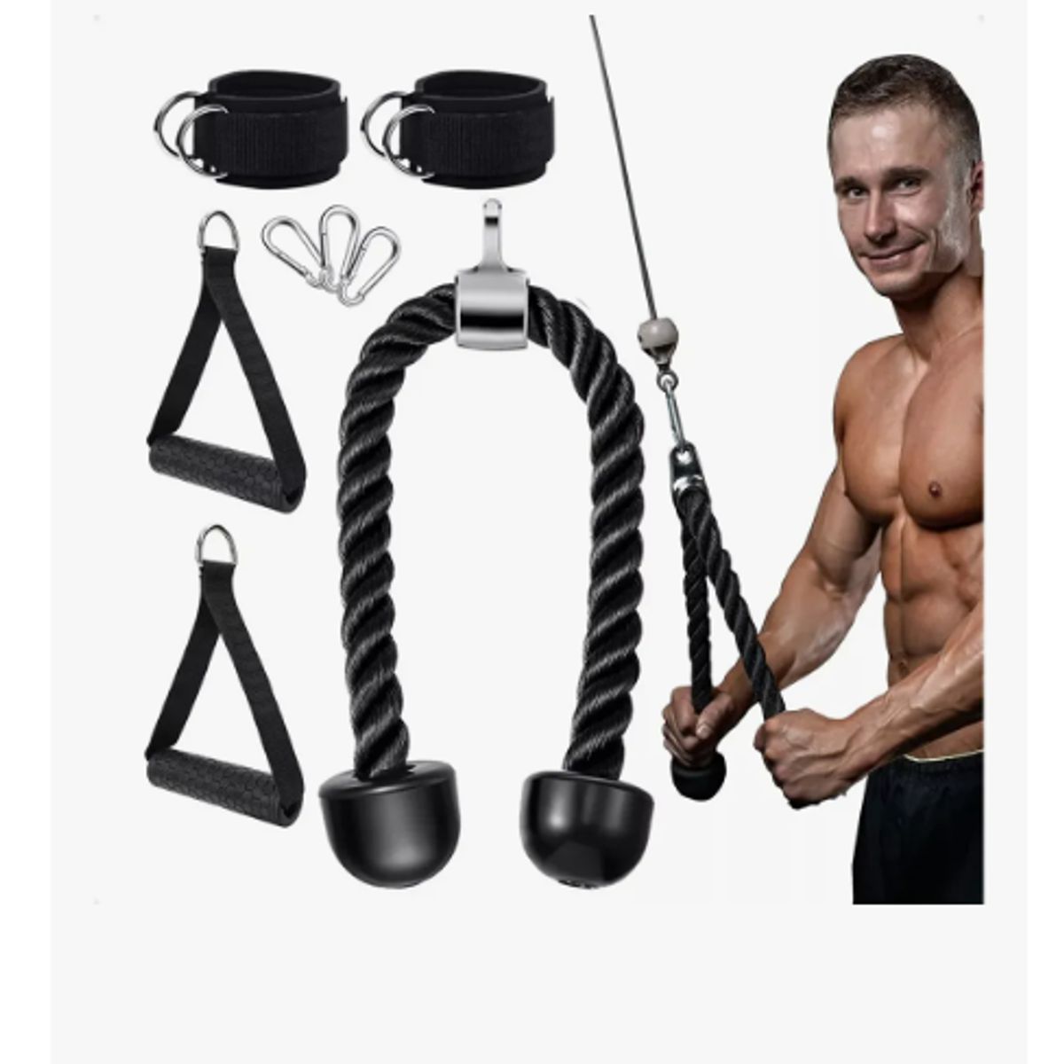 GENERICO - Set 8 Accesorios Para Gimnasio Polea Cuerdas Entrenamientos