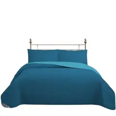 GENERICO - CUBRECAMA QUILT REVERSIBLE 1,5 PLAZAS COLOR TURQUESA TRAMA COLLECTION
