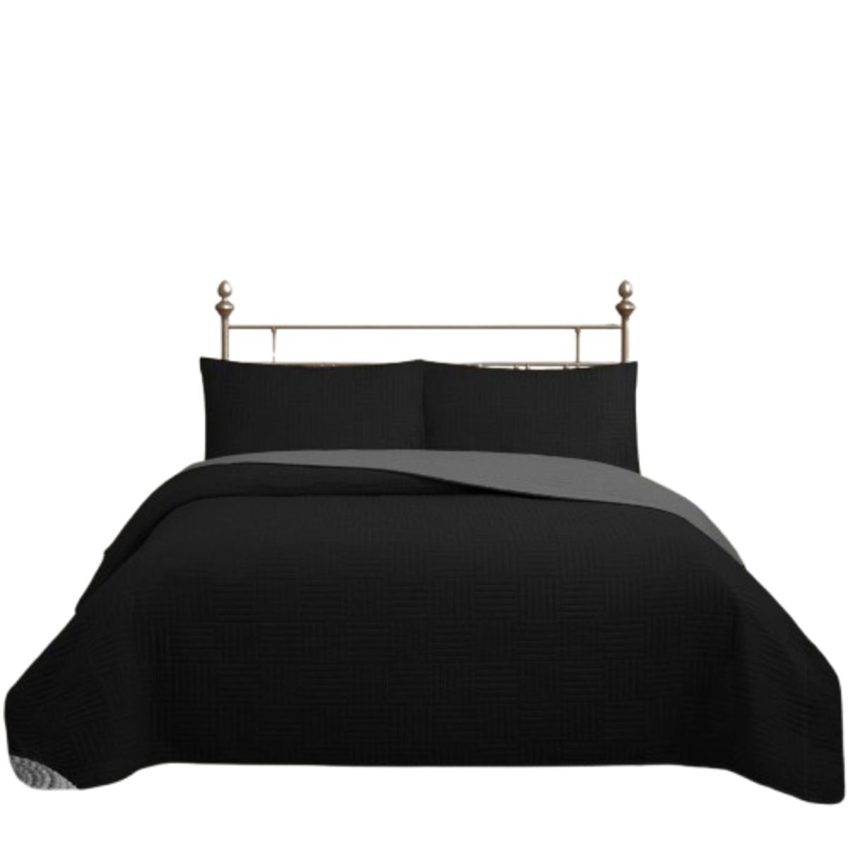 GENERICO - CUBRECAMA QUILT REVERSIBLE 2 PLAZAS COLOR NEGRO TRAMA COLLECTION