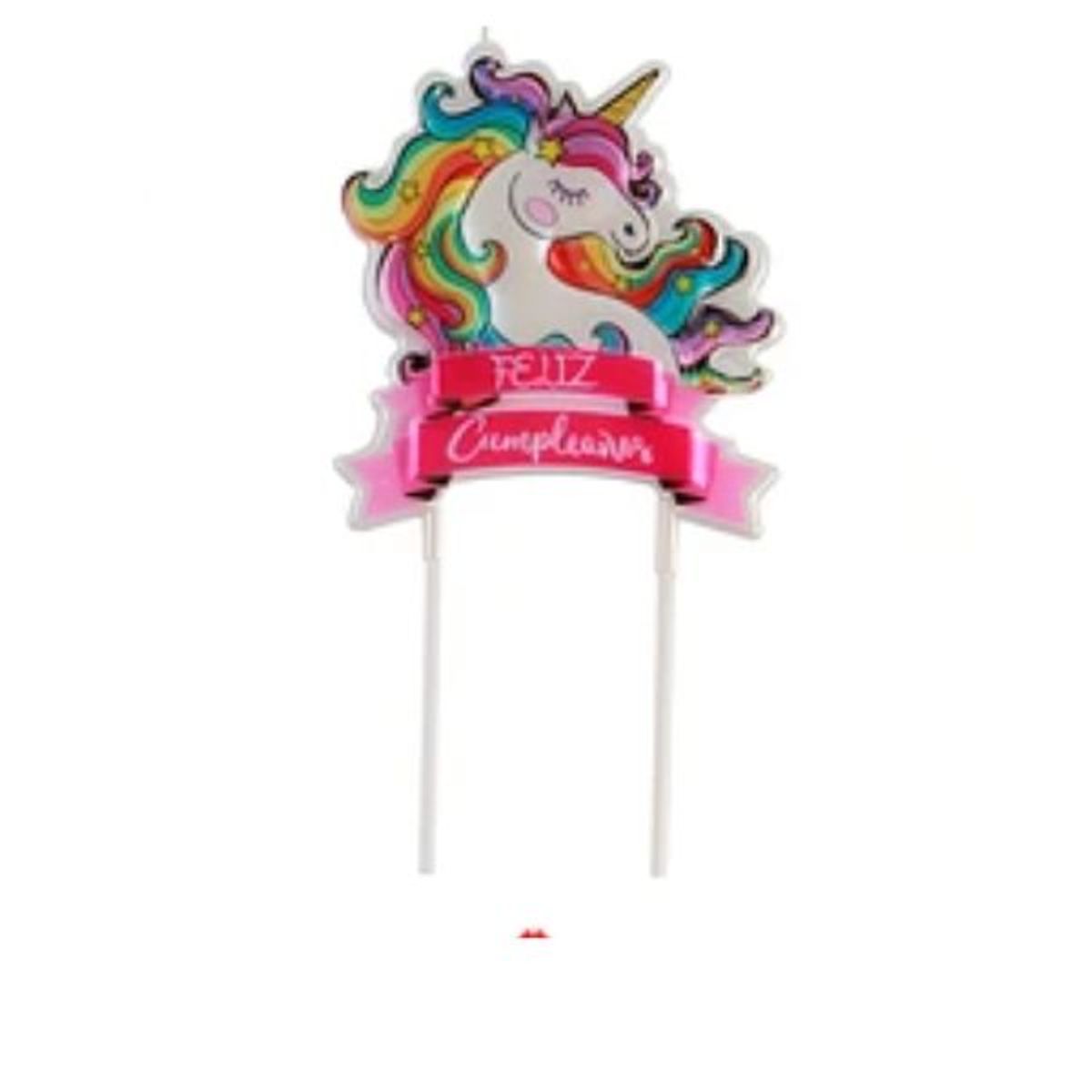 GENERICO - Vela unicornio rosado Feliz Cumpleaños 7cmx12cm