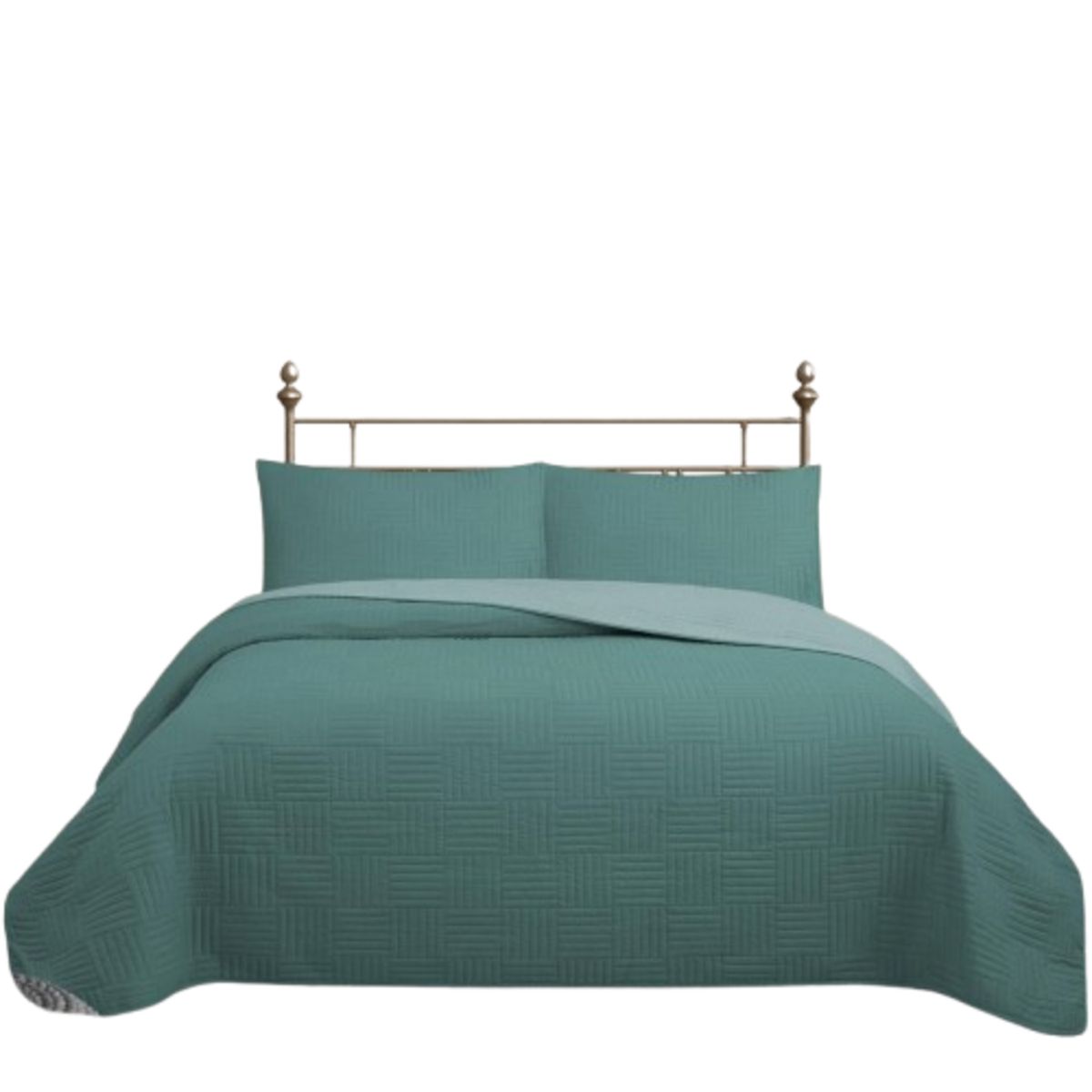 GENERICO - CUBRECAMA QUILT REVERSIBLE 1,5 PLAZAS COLOR VERDE TRAMA COLLECTION
