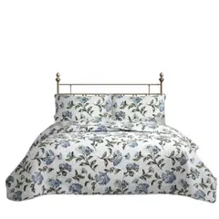 GENERICO - CUBRECAMA QUILT REVERSIBLE QUEEN 220 X 240 CM ESTAMPADO AZUL FLOWERS COLLECTION MARTINÉ