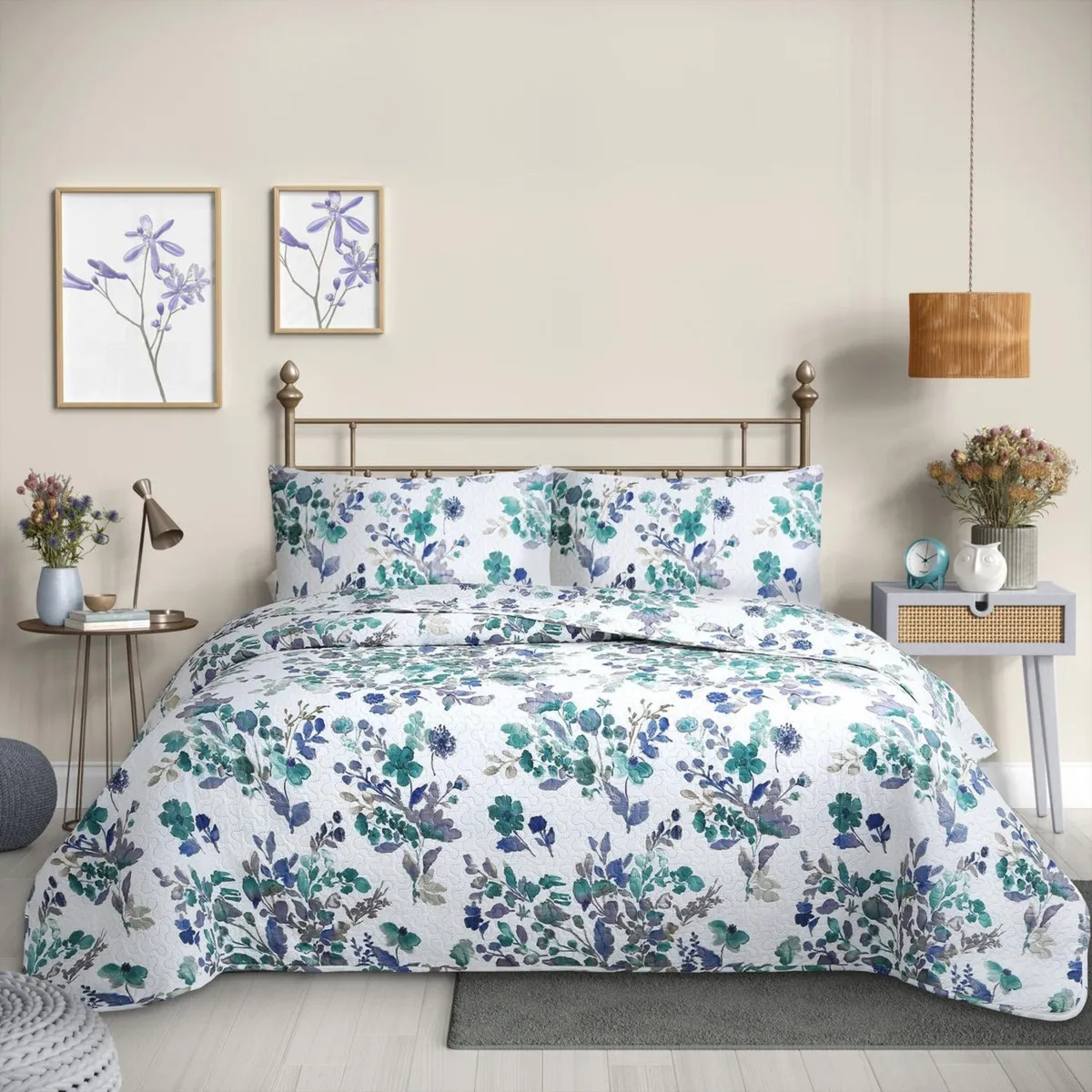 GENERICO - CUBRECAMA QUILT REVERSIBLE KING 250 X 240 CM ESTAMPADO CALIPSO - FLOWERS COLLECTION MARTINÉ