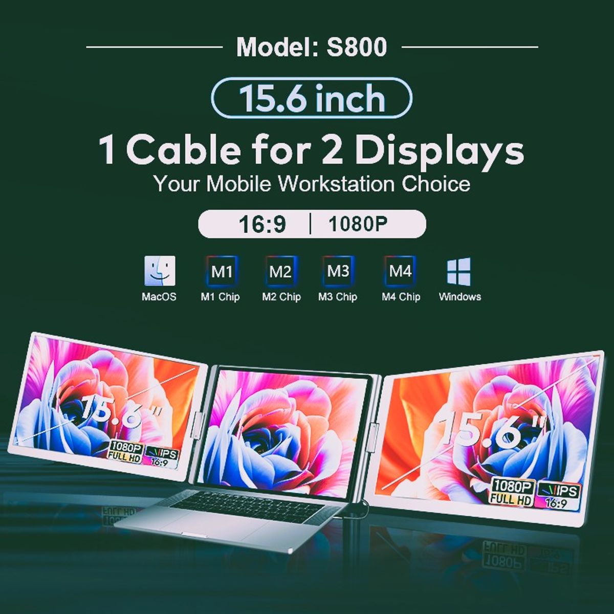 GENERICO - Monitor Portátil Doble Pantalla 15.6 Pulgadas Resolución Full Hd 1920x1080px. IPS Ratio 16:9 Todo Sistema Operativo