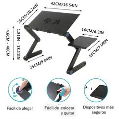 MOVI - Mesa Para Notebook Ajustable 360 Cama Sillón Con Ventilador Y Mousepad