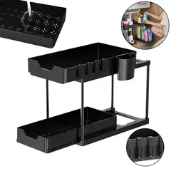 GENERICO - Organizador Bajo CocinaY BañoY Hogar Corredero 2Nivele Negro