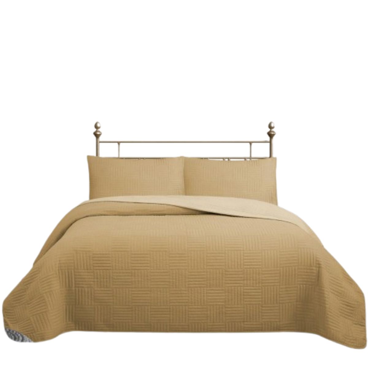 GENERICO - CUBRECAMA QUILT REVERSIBLE 2 PLAZAS COLOR AMARILLO TRAMA COLLECTION