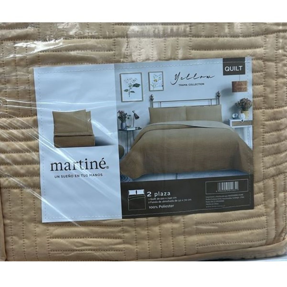 GENERICO - CUBRECAMA QUILT REVERSIBLE 2 PLAZAS COLOR AMARILLO TRAMA COLLECTION