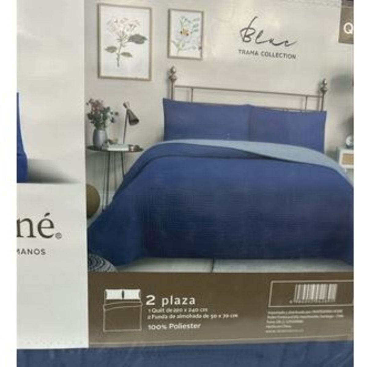 GENERICO - CUBRECAMA QUILT REVERSIBLE 2 PLAZA COLOR AZUL TRAMA COLLECTION