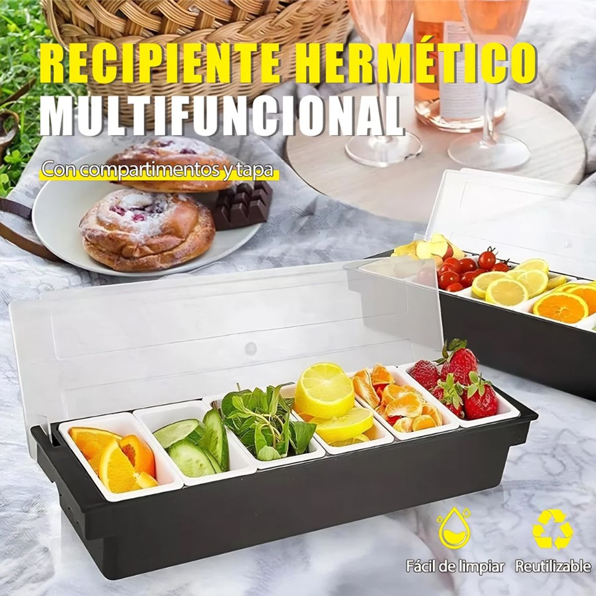 GENERICO - Organizador Porta Especias Fruta Grado Alimenticio Negro.