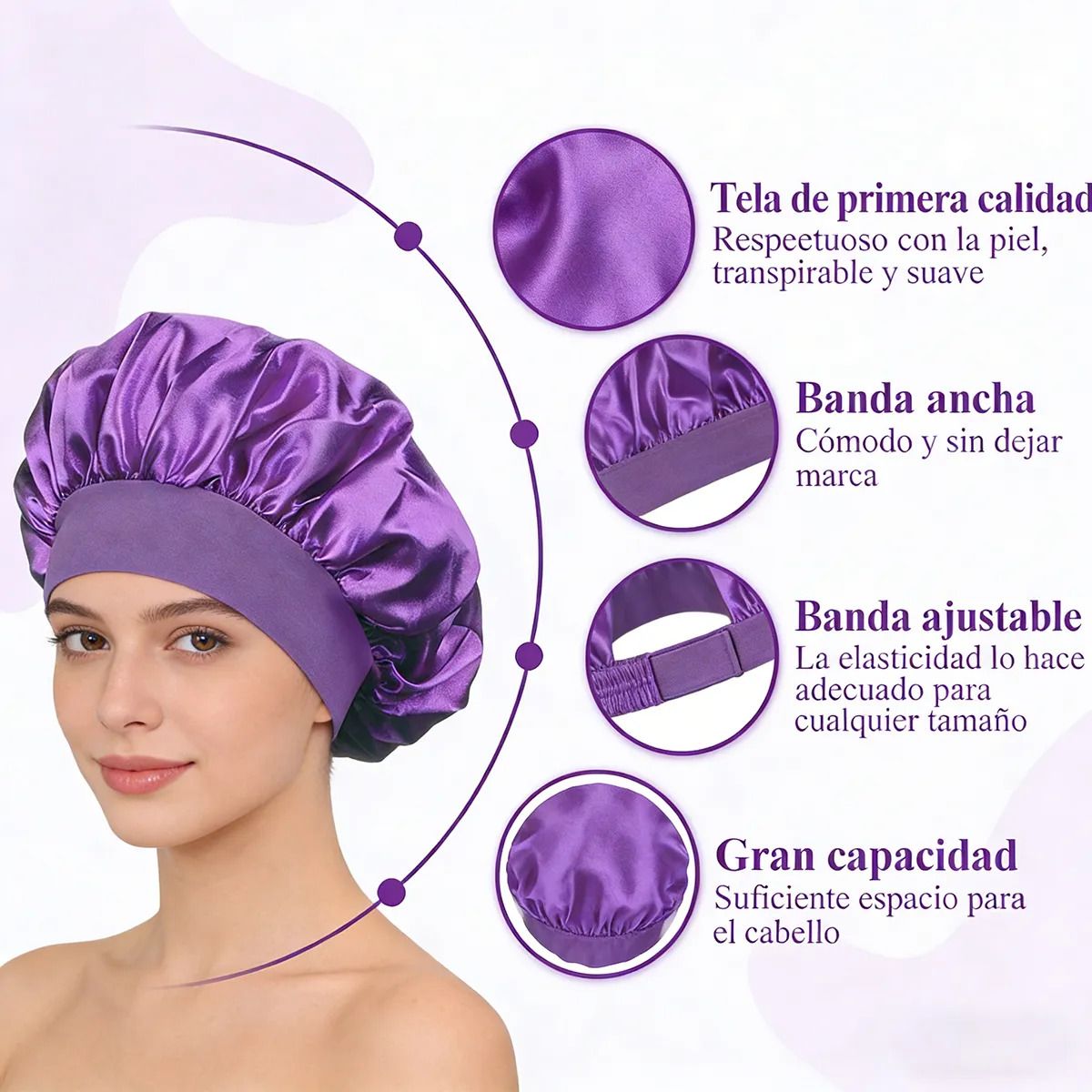GENERICO - 5 Gorro Satin Para Dormir Cabello Rizado Y Liso Evita Enredo