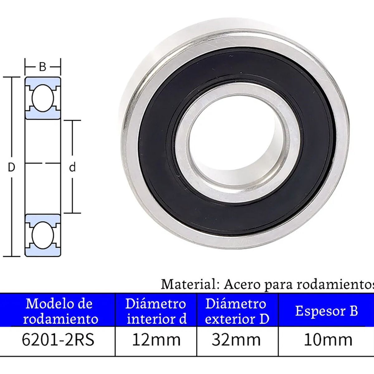 GENERICO - Kit 4 Rodamiento 6201 2rs Medidas 12x32x10 Milimetros
