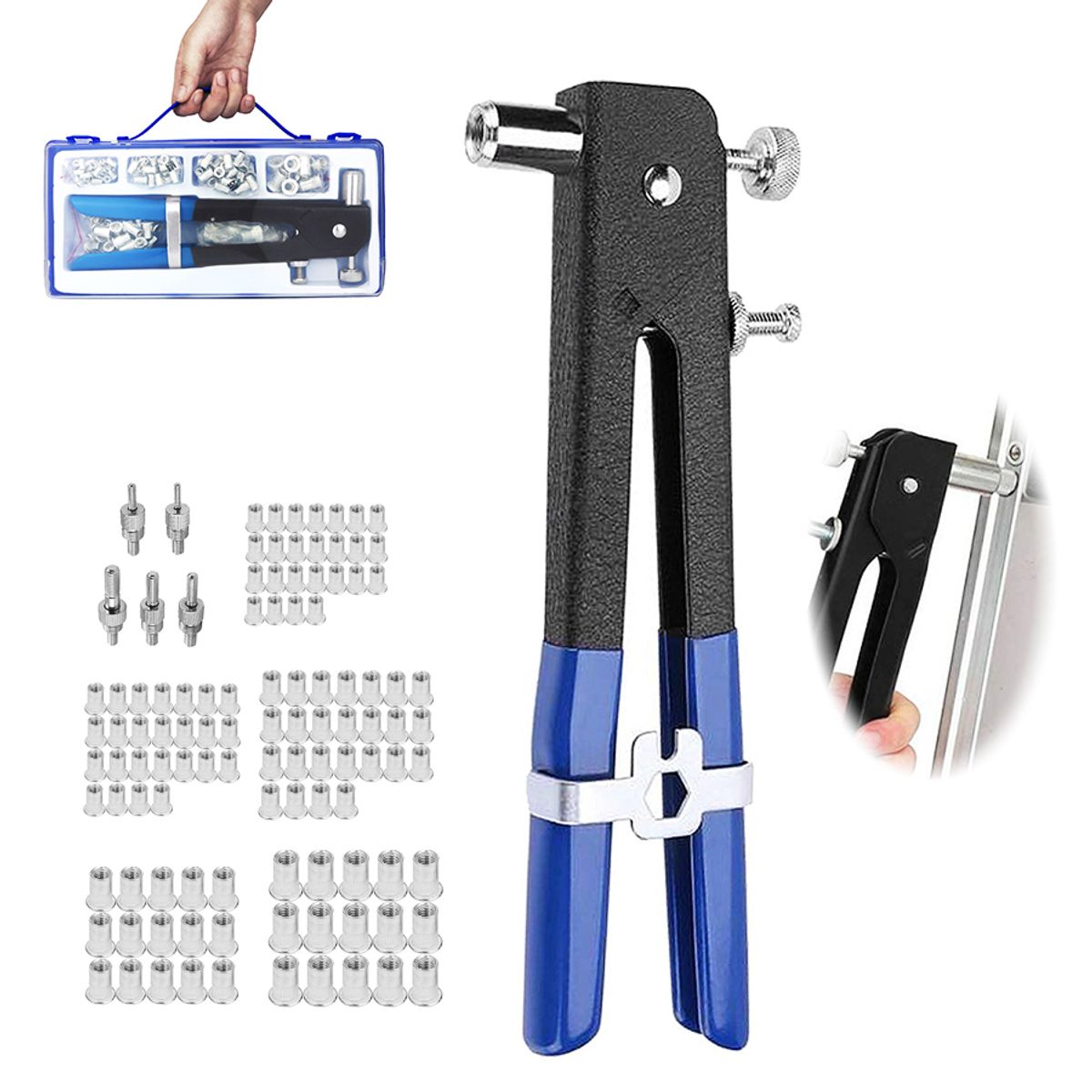 GENERICO - Kit Remachadora Tuerca Piezas M3 A M8 Remache Ciego 106pcs