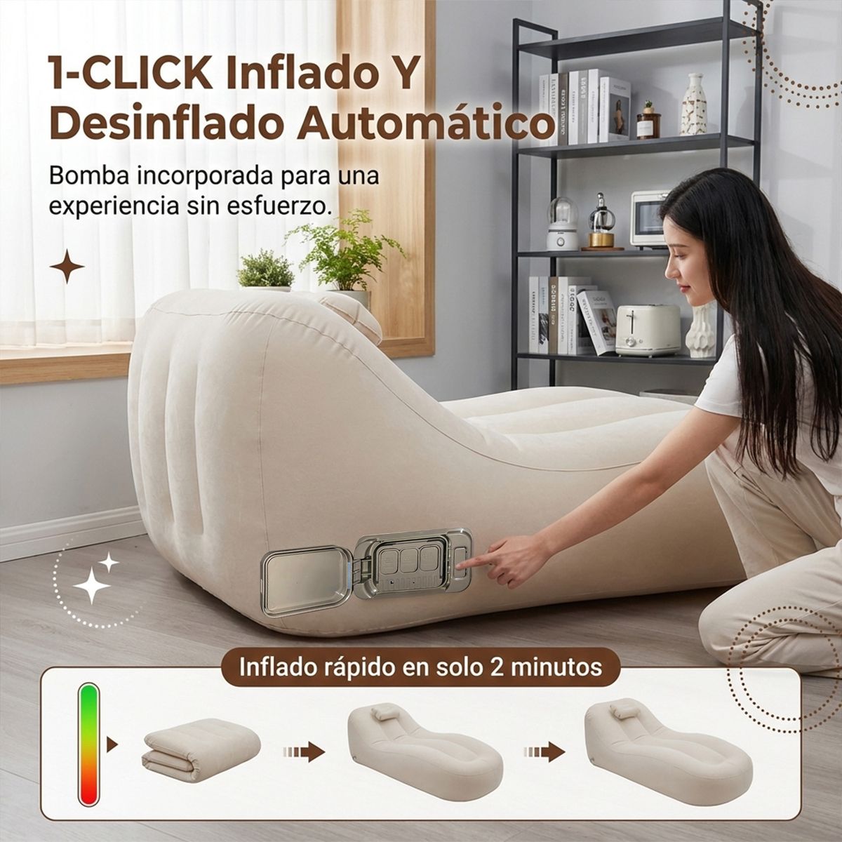 VIDITA - Colchón Inflable Eléctrico Automático Individual Bomba Recargable Sofá Colchoneta Autoinflable