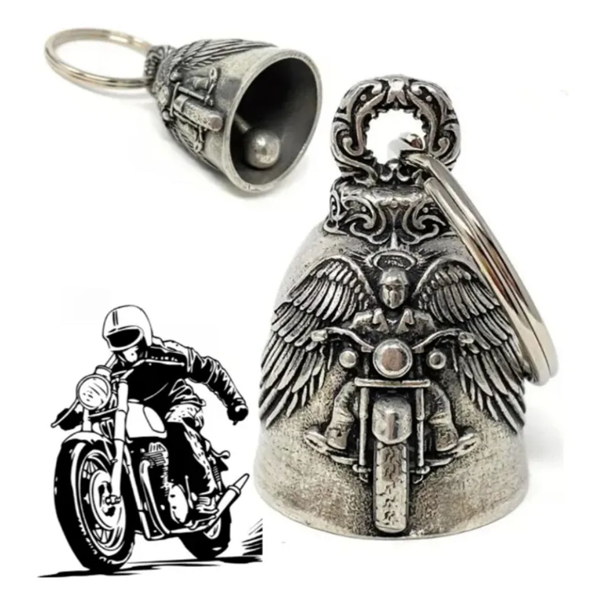 GENERICO - Amuleto Protección, Campana Moto Biker, Guardián Bell Regalo Plateado