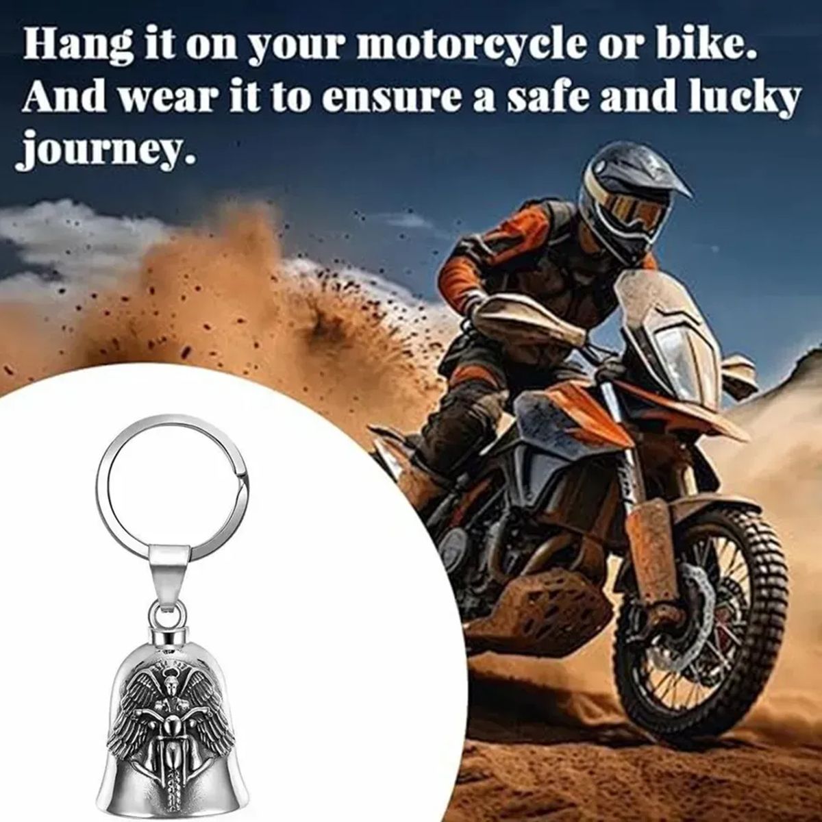 GENERICO - Amuleto Protección, Campana Moto Biker, Guardián Bell Regalo Plateado