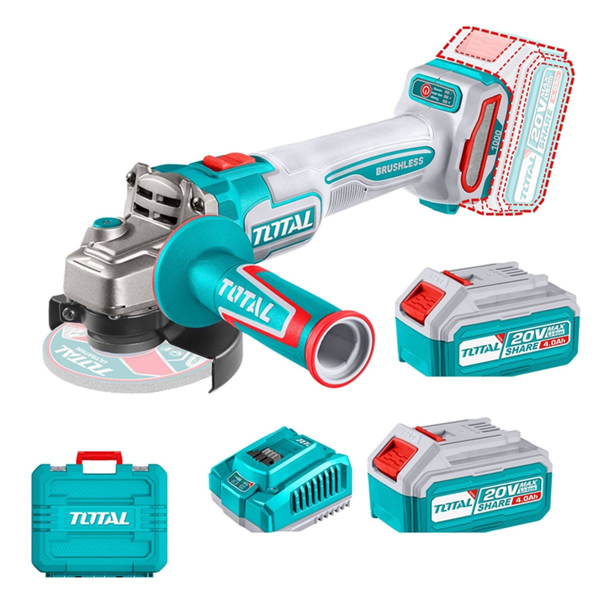 TOTAL TOOLS - Galletera Esmeril Angular 20v 2 Bat+ Carg Total Tagli271532