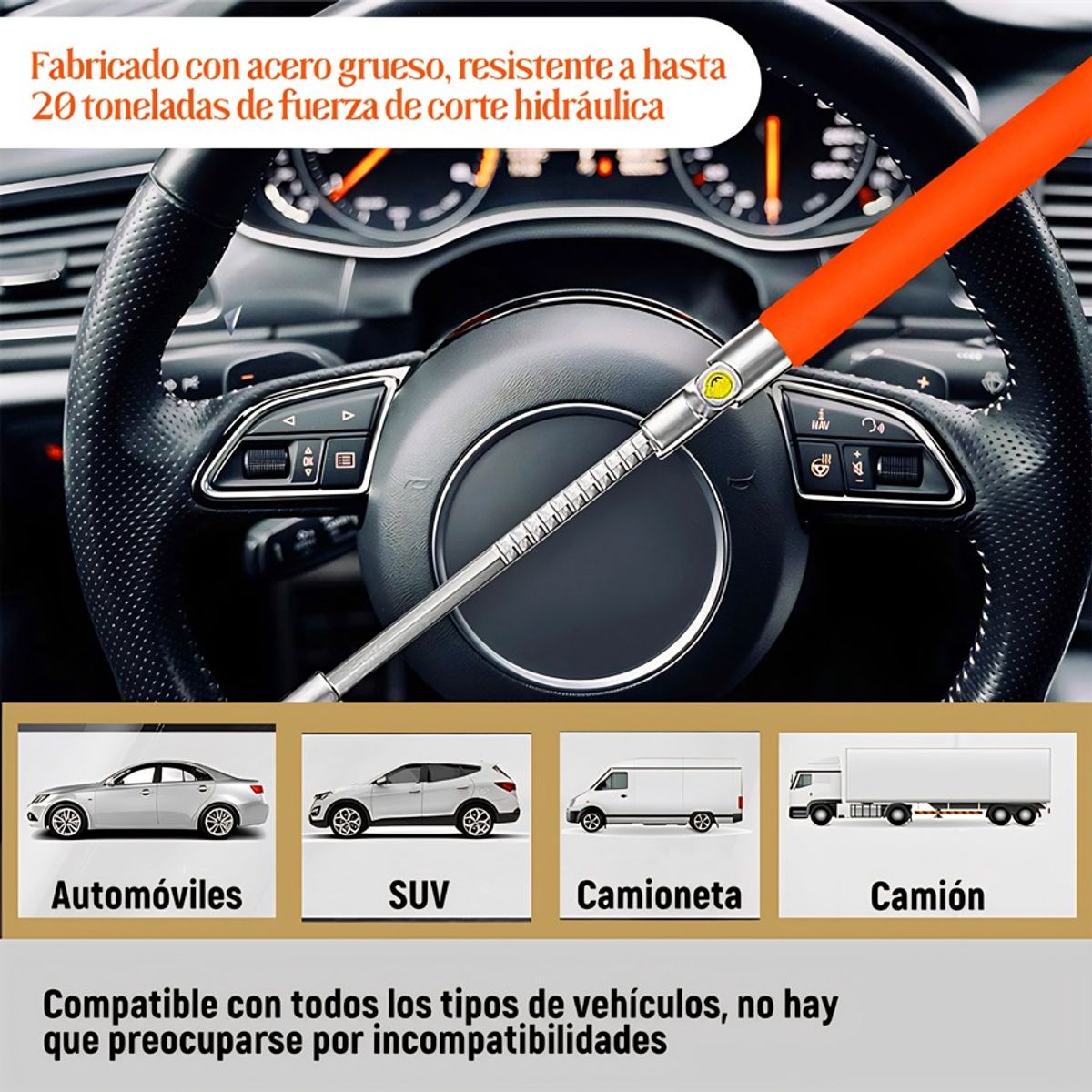 GENERICO - Bloqueo Antirrobo Auto Volante Seguridad Estirar Naranja