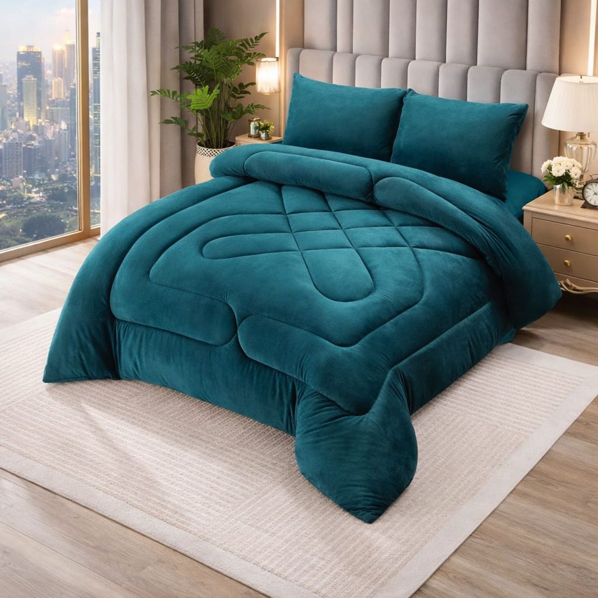 GENERICO - cobertor con chiporro premium 2 plazas relleno color turqueza 230x250 cm