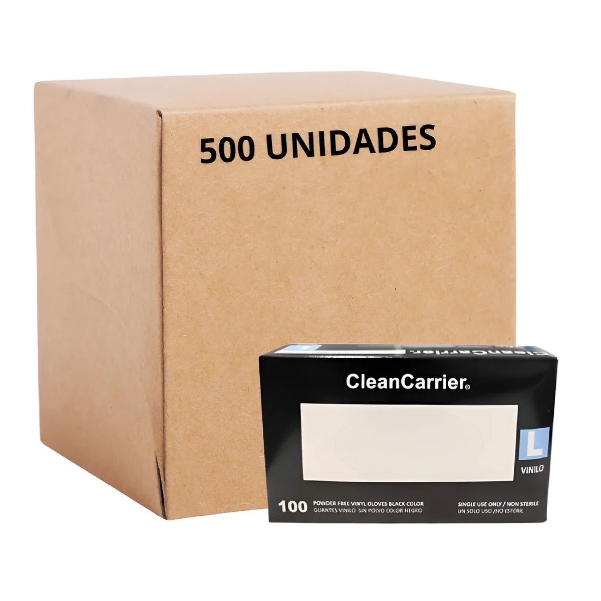 CLEANCARRIER - Pack X 500 Guantes De Vinilo Negro Cleancarrier Bioseguridad Talla L